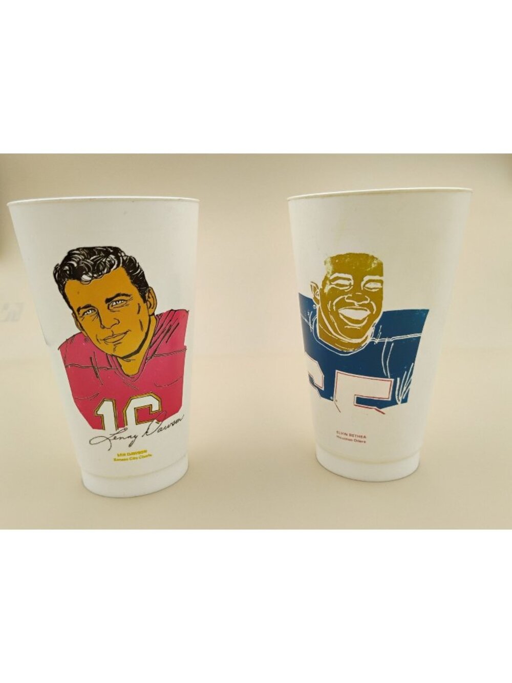 Vtg 7-Eleven Len Dawson Elvin Bethea NFL Plastic Cups 70s Kansas Chiefs Houston